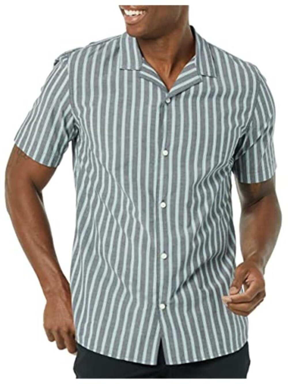 Mens Slim Fit Button Up Shirt Cotton Stretch Camp Collar Short Sleeve Casual
